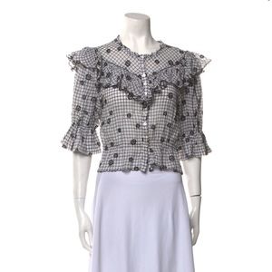 Love shack fancy plaid print crew neck crop top